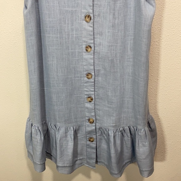 L’ ATISTE blue linen dress button front ruffle bottom - Picture 2 of 7